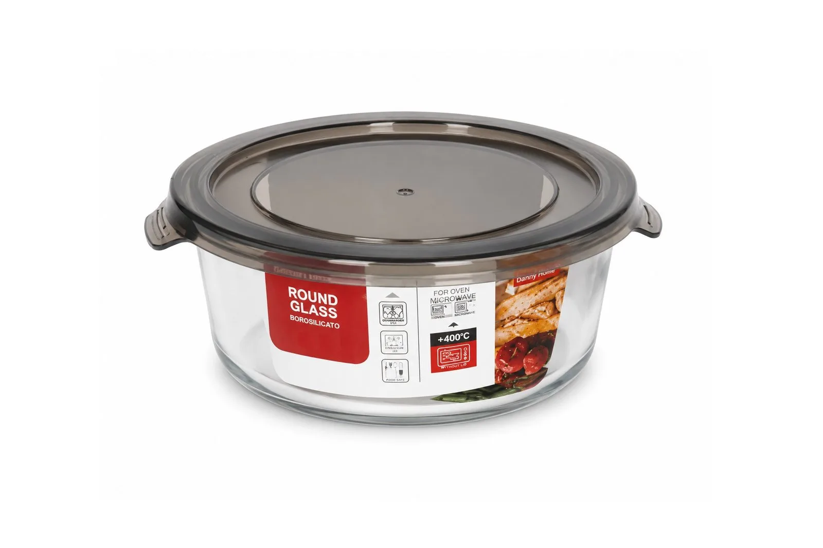 Round Glass Food Container 930 ml – Grey Lid