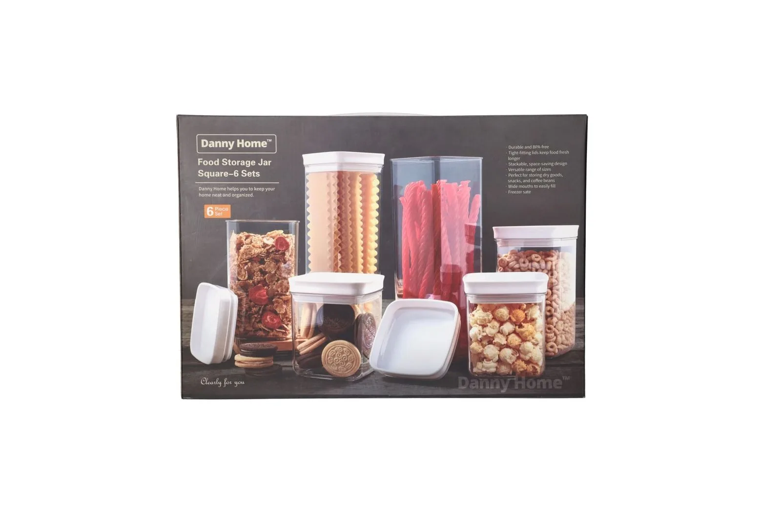 Square Sealed Food Storage Jars Set 6 Pcs