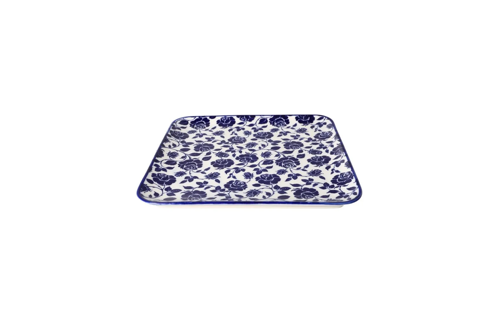 Porcelain Blue Floral Square Dinner Plate