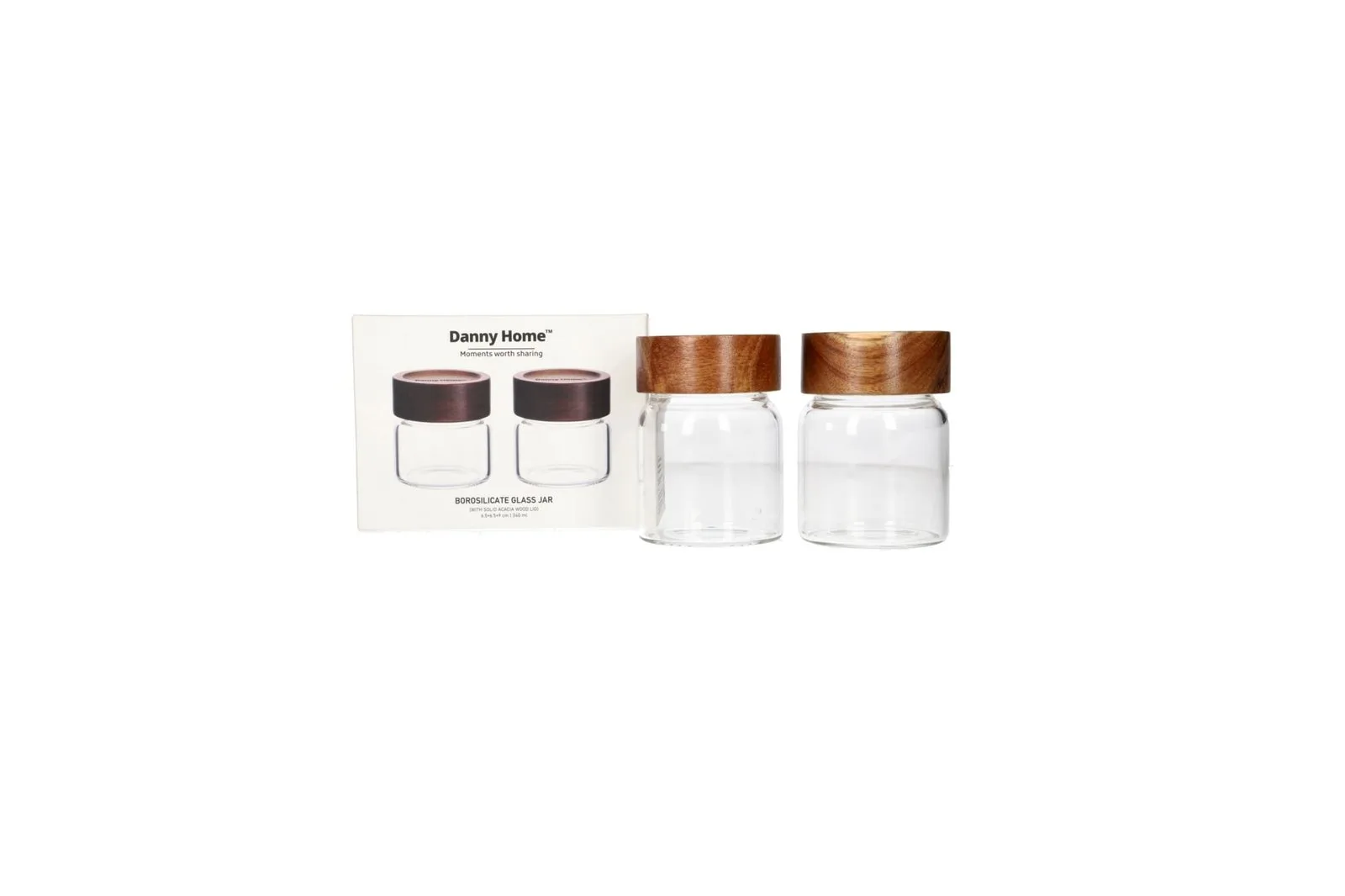 Glass Storage Jars with Acacia Wood Lids 2 Pcs 340 ml