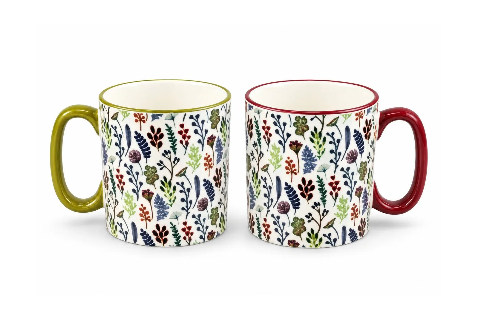Porcelain Couple Mugs Set 2 Pcs 310 ml – Botanical Leaves