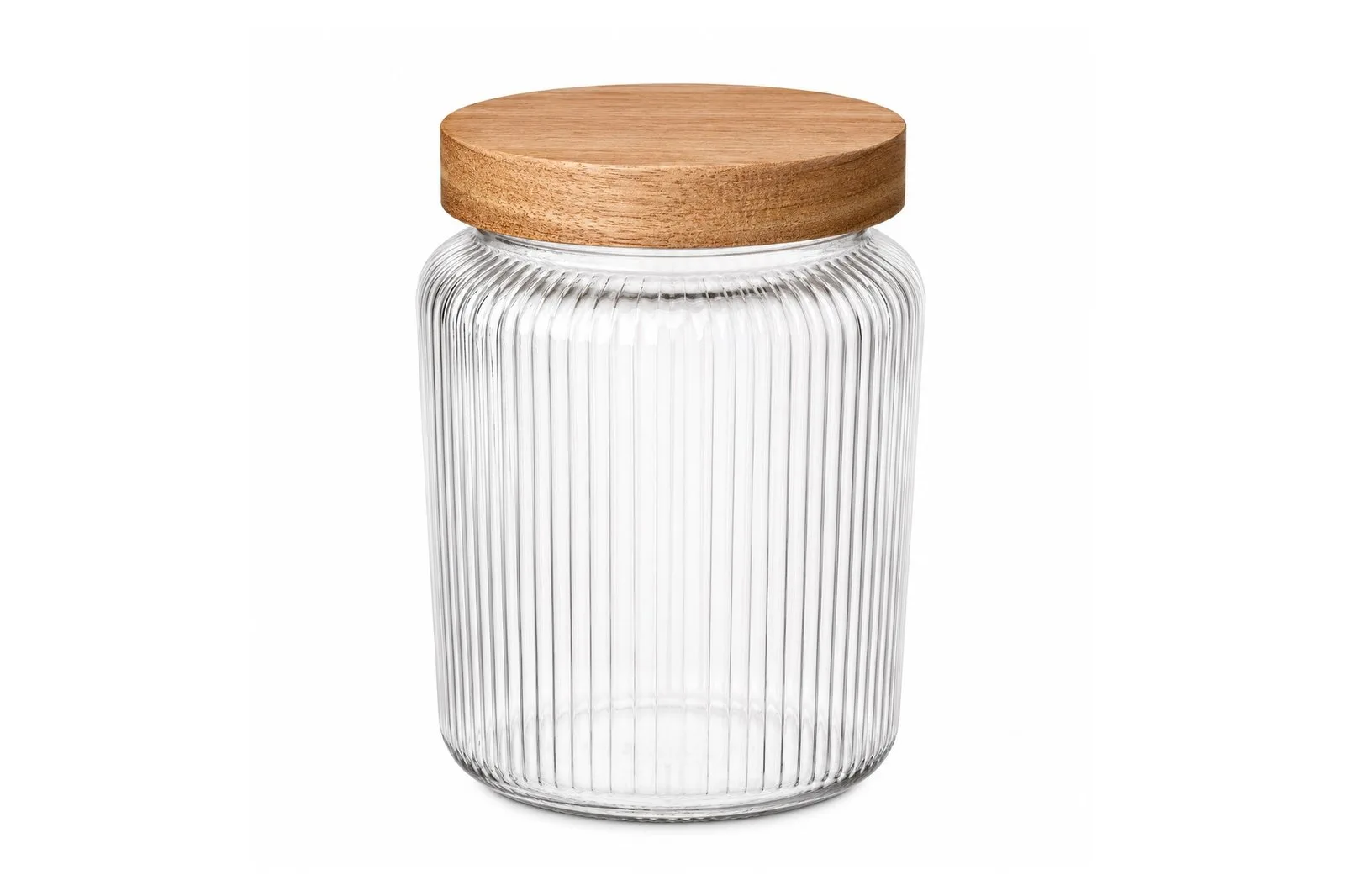 Ribbed Glass Storage Jar with Wooden Lid 700 ml