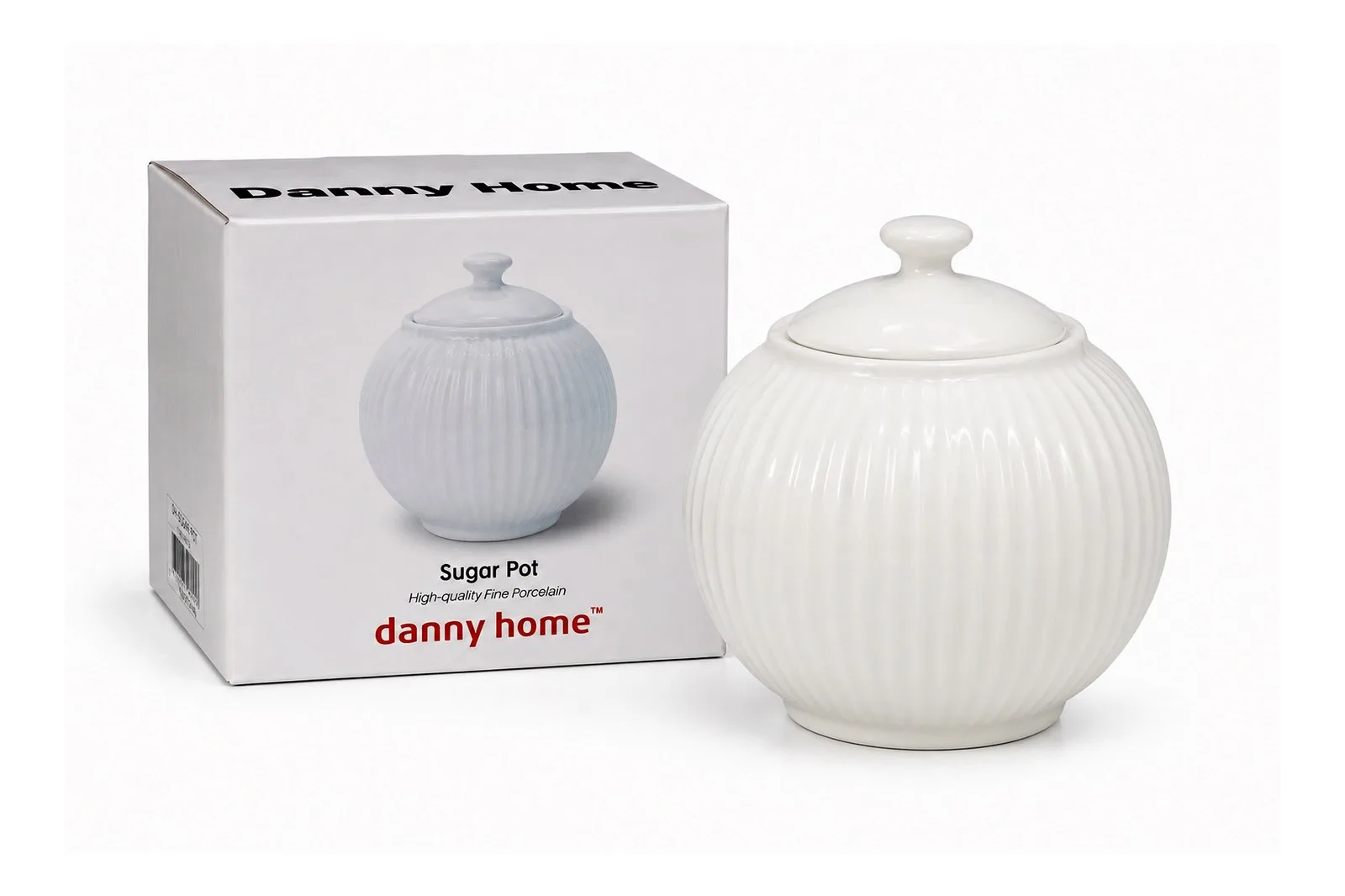 Porcelain Sugar Pot with Lid 350 ml – White Ribbed
