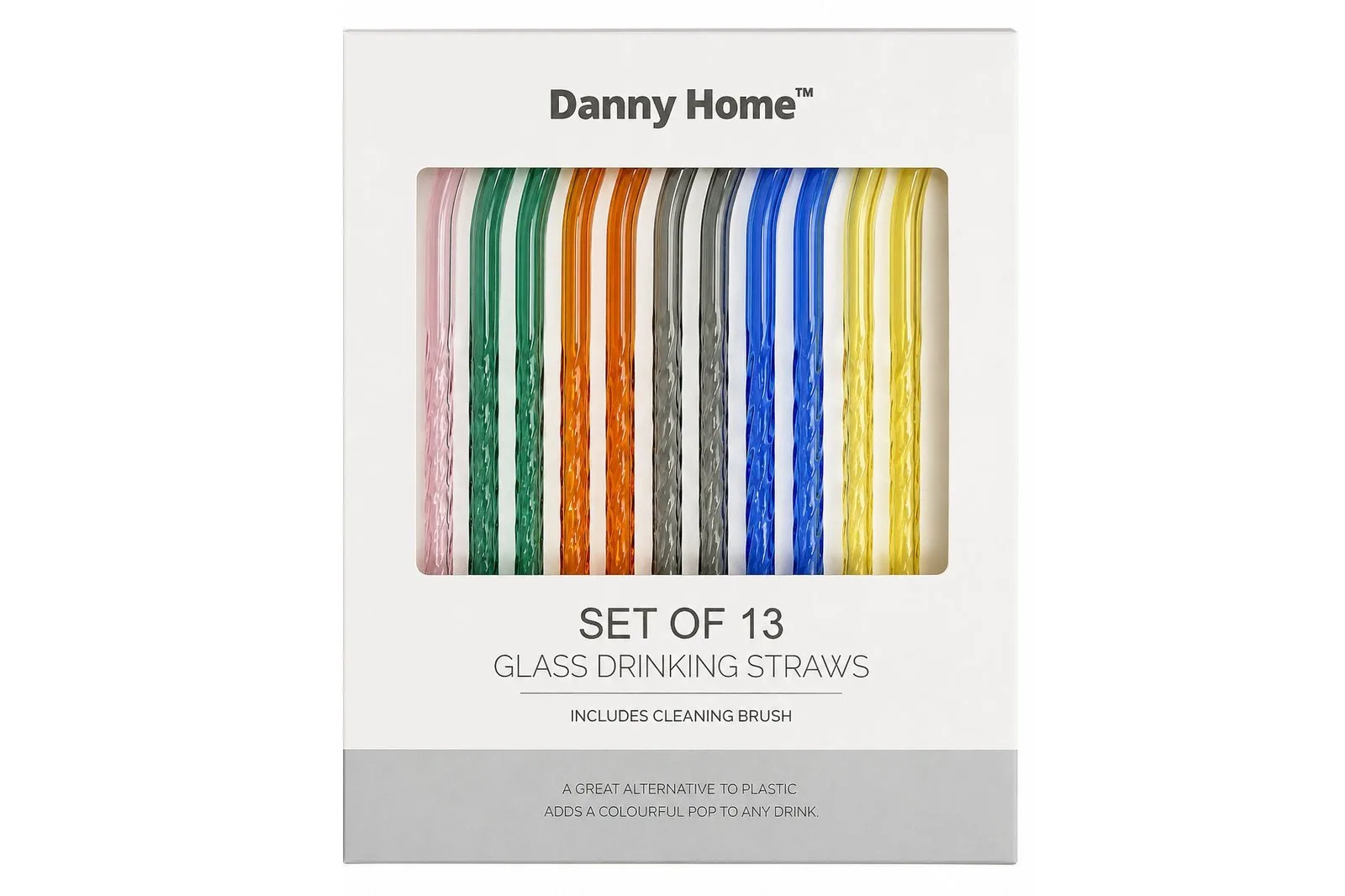 Glass Drinking Straws Set 13 Pieces with Cleaning Brush – Twisted