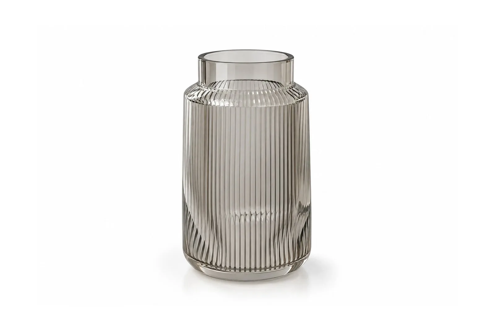 Ribbed Glass Vase – Smoky Grey 20.5 cm