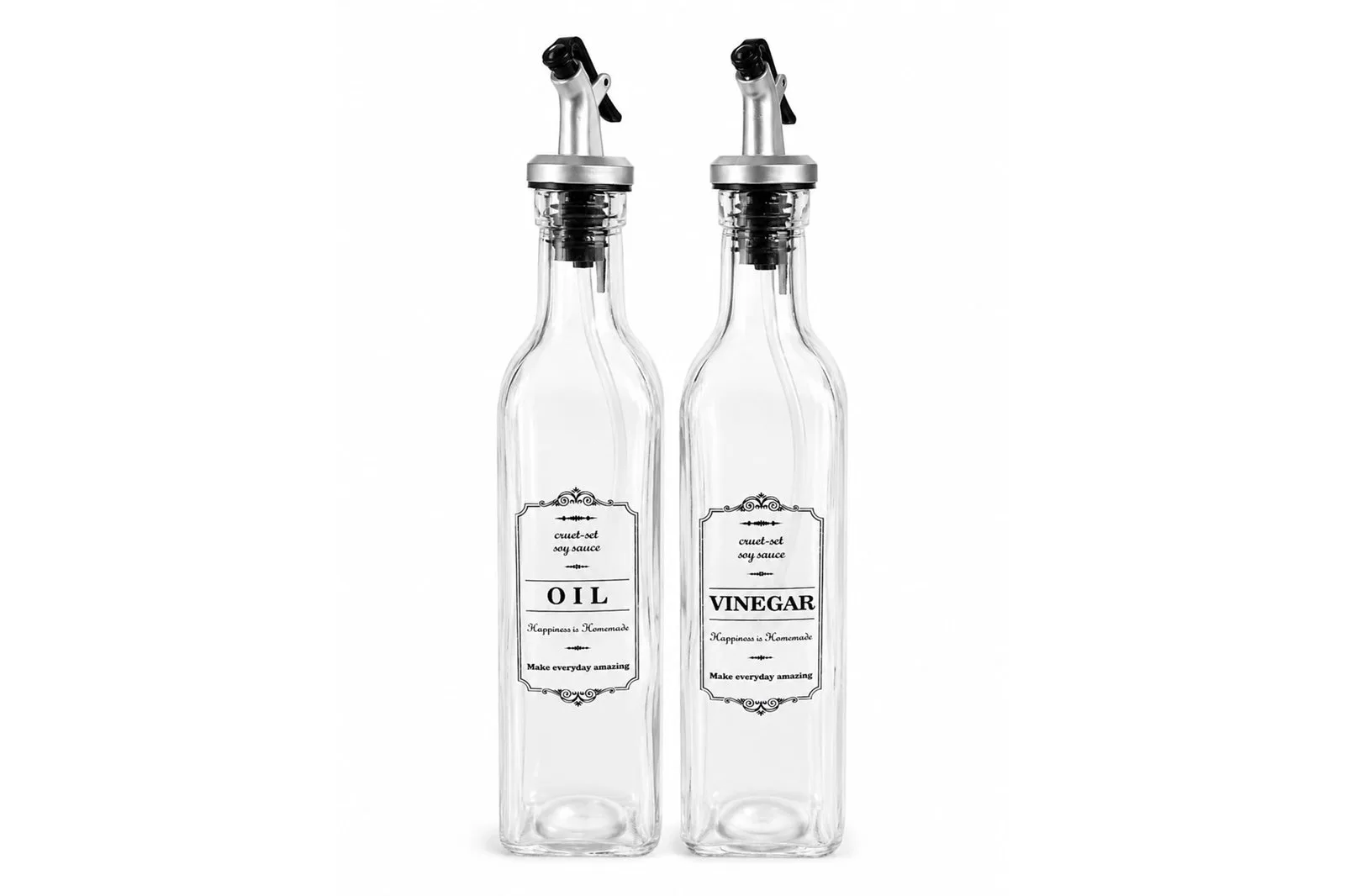 Glass Oil and Vinegar Bottles Set with Labels 2 Pcs 520 ml