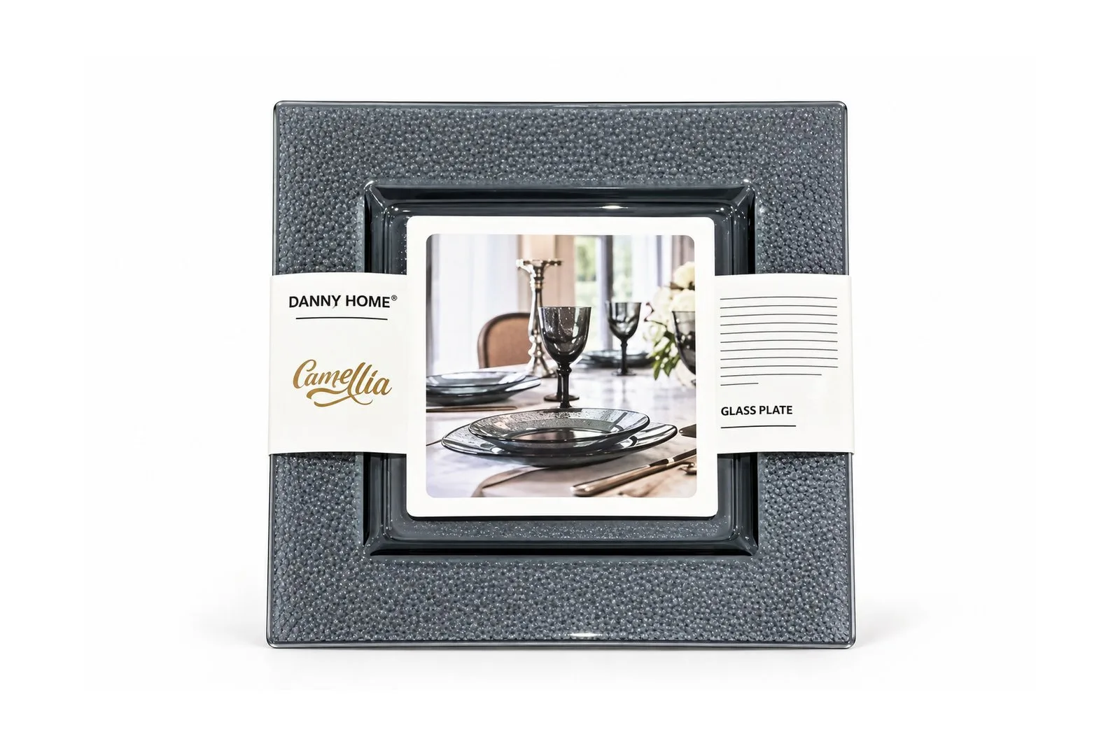 Square Glass Serving Plate 25 cm – Grey Speckled