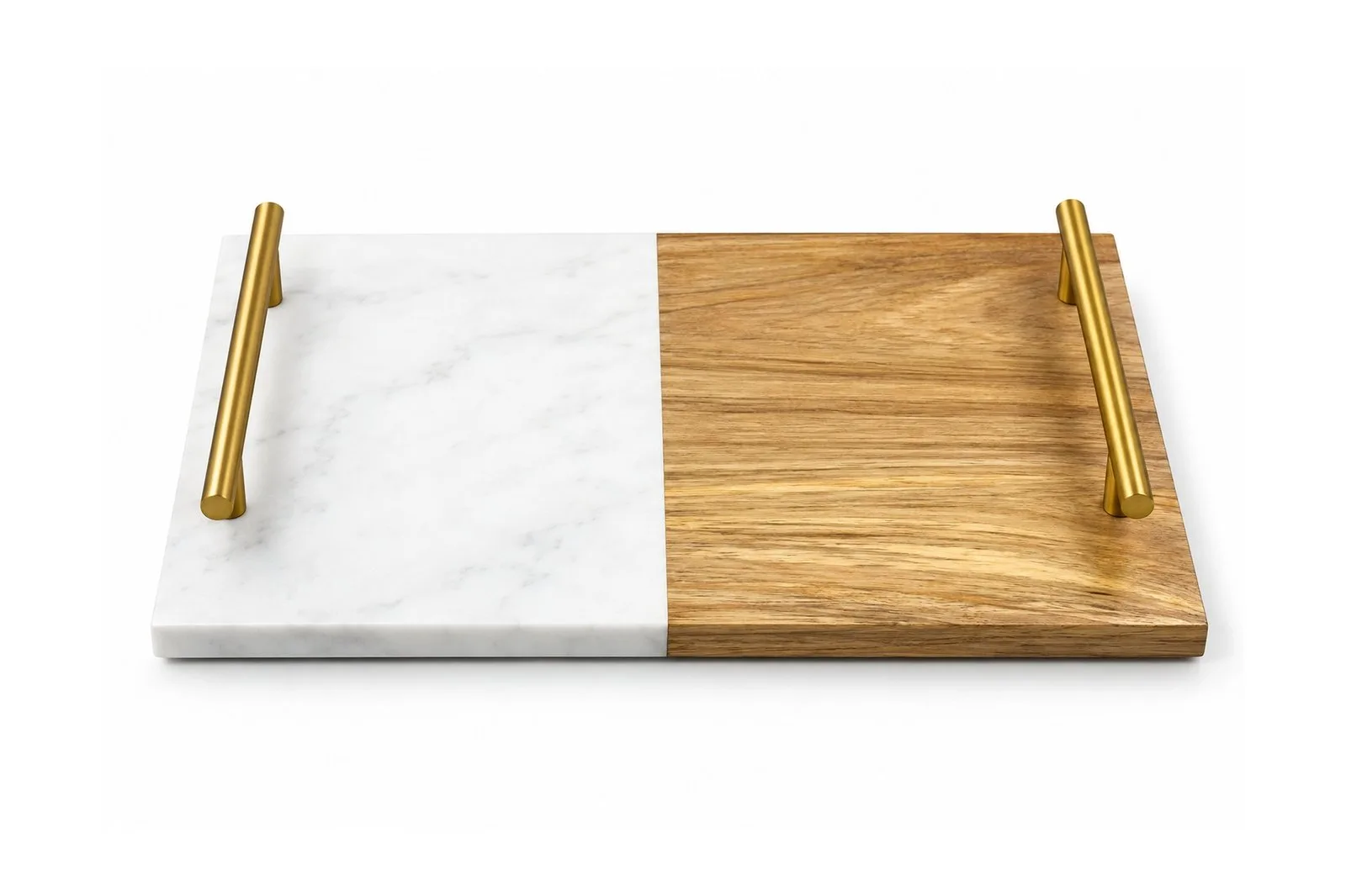 Stone & Wood Serving Tray with Gold Handles 30 x 20 cm