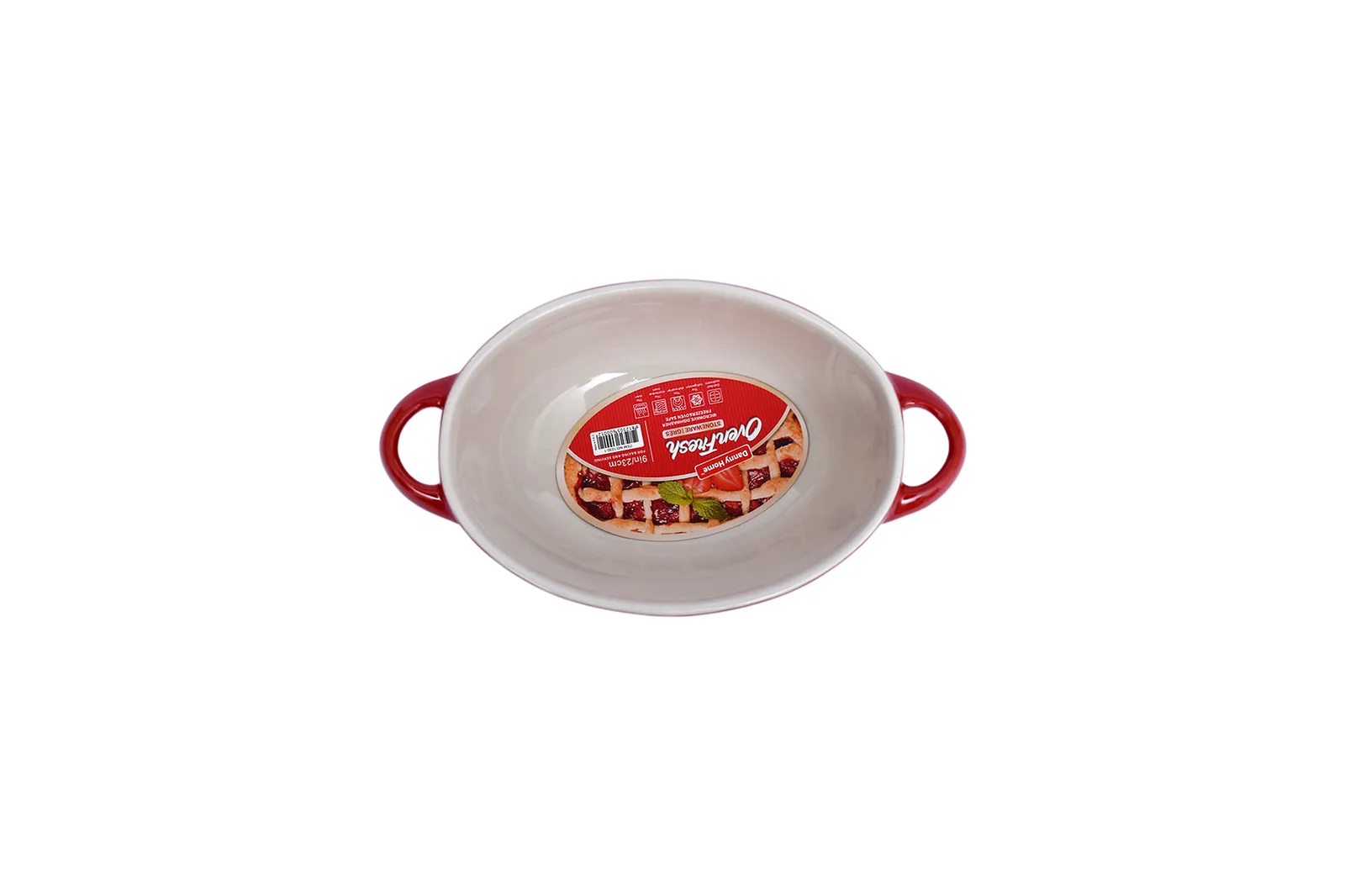Porcelain Oval Baking Dish with Handles Red
