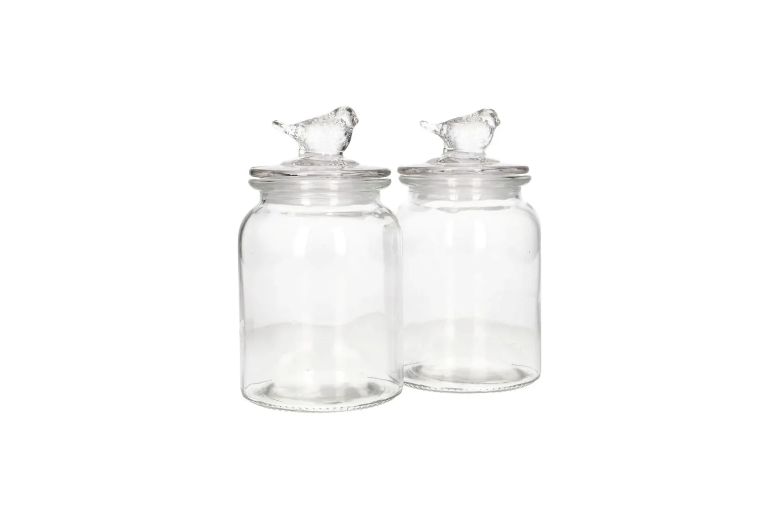 Glass Storage Jars Set with Bird Lid 2 Pcs 980 ml