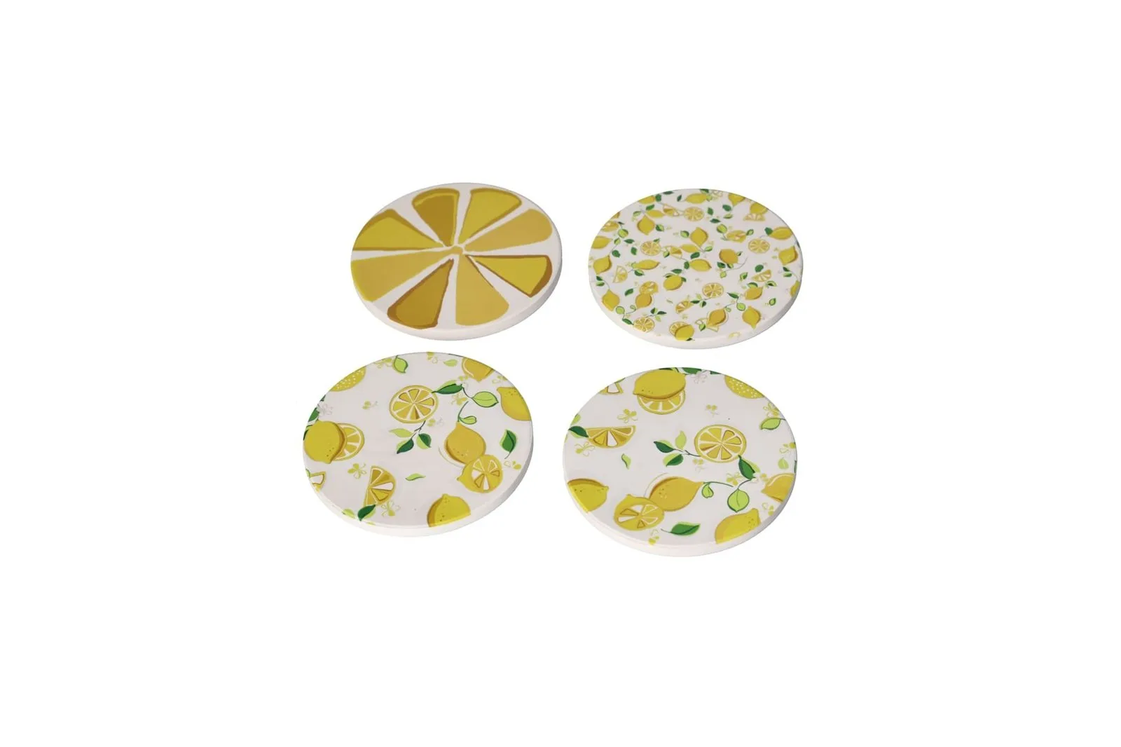 Porcelain Lemon Print Round Coasters Set 4 Pcs