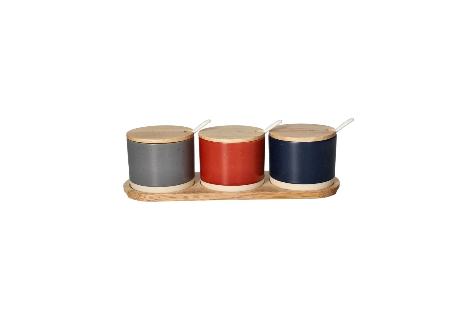 Porcelain Seasoning Canisters Set with Oak Board