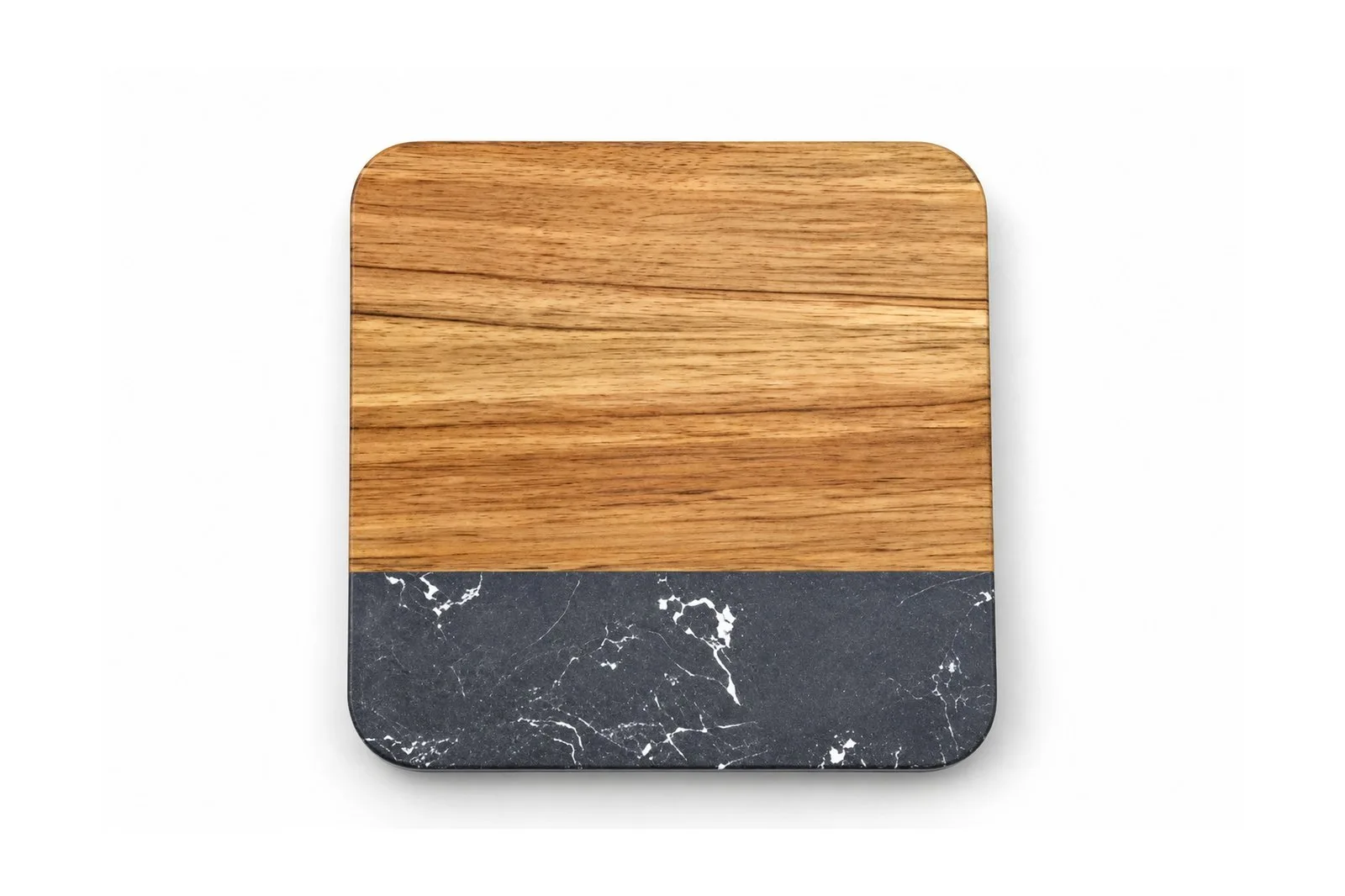 Marble & Wood Square Coaster Set 4 pcs – Black 10 cm