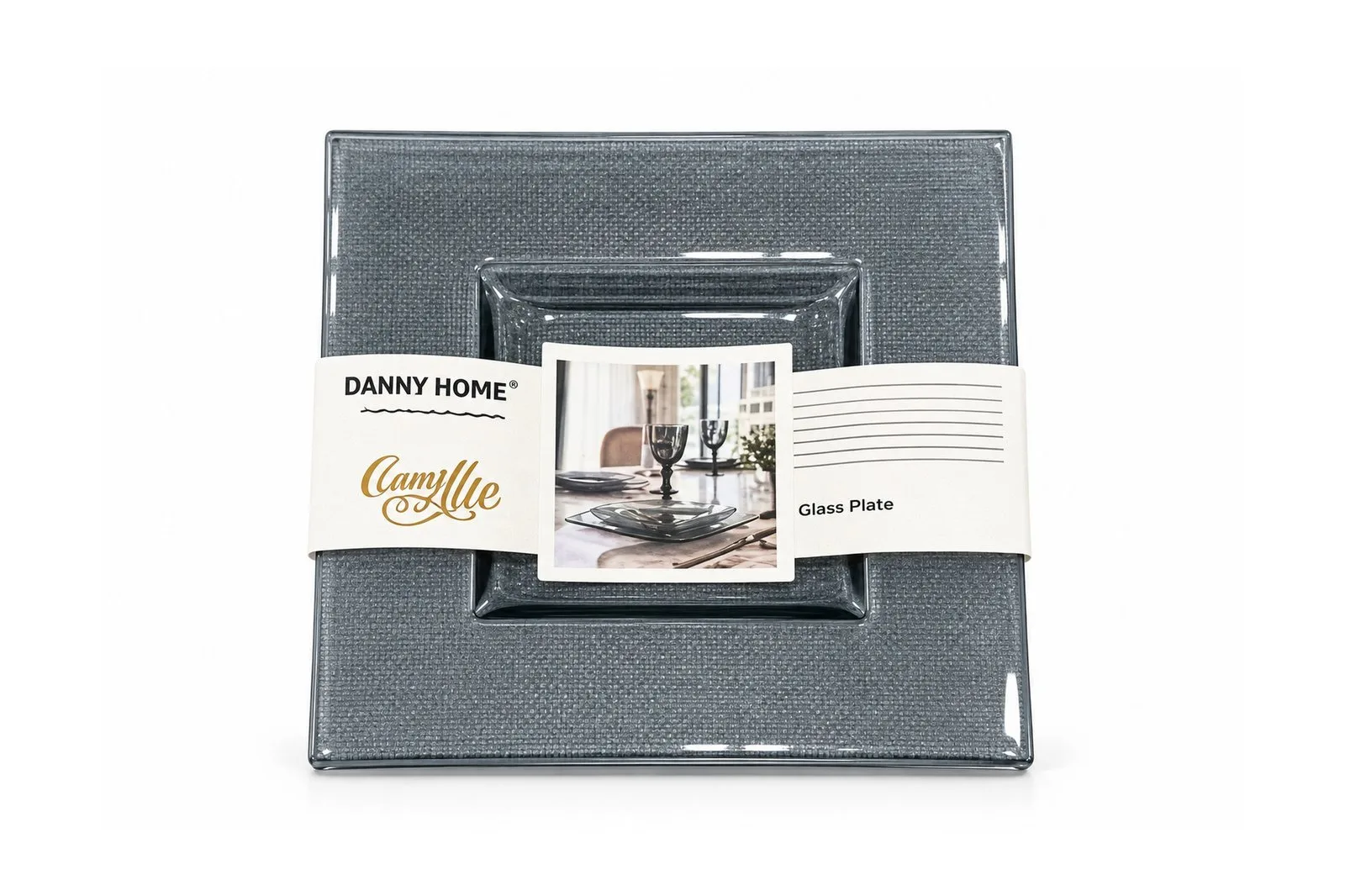 Square Glass Serving Plate 17 cm – Grey Speckled