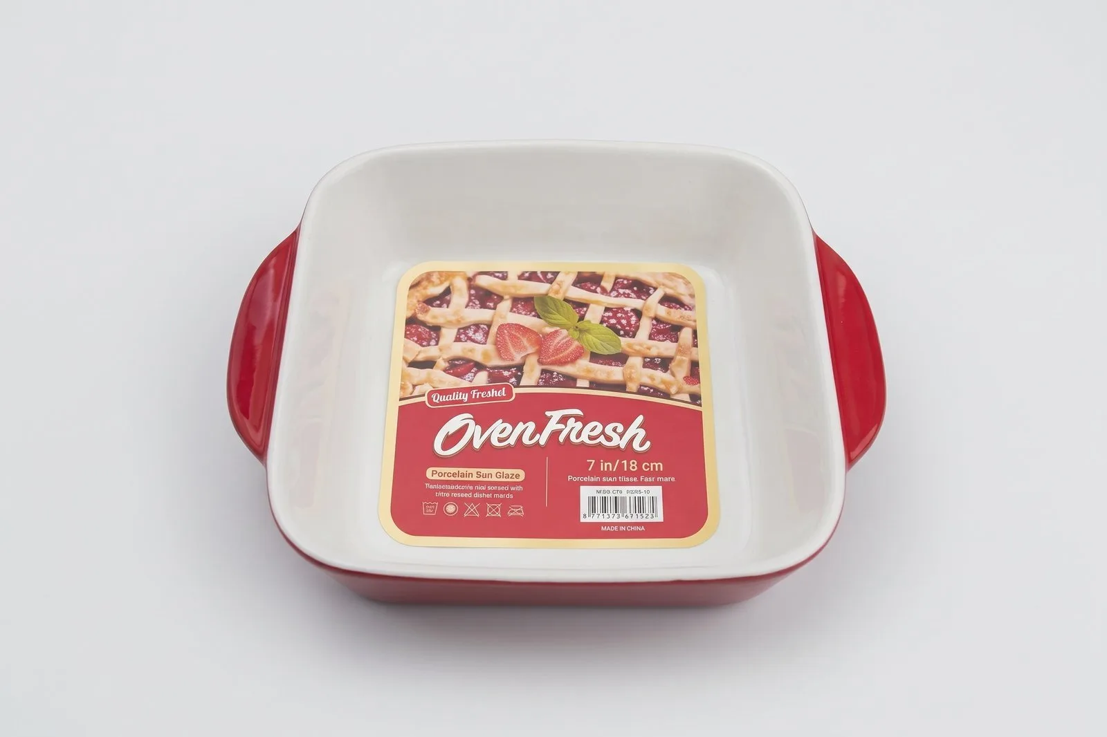 Porcelain Small Square Baking Dish with Handles Red