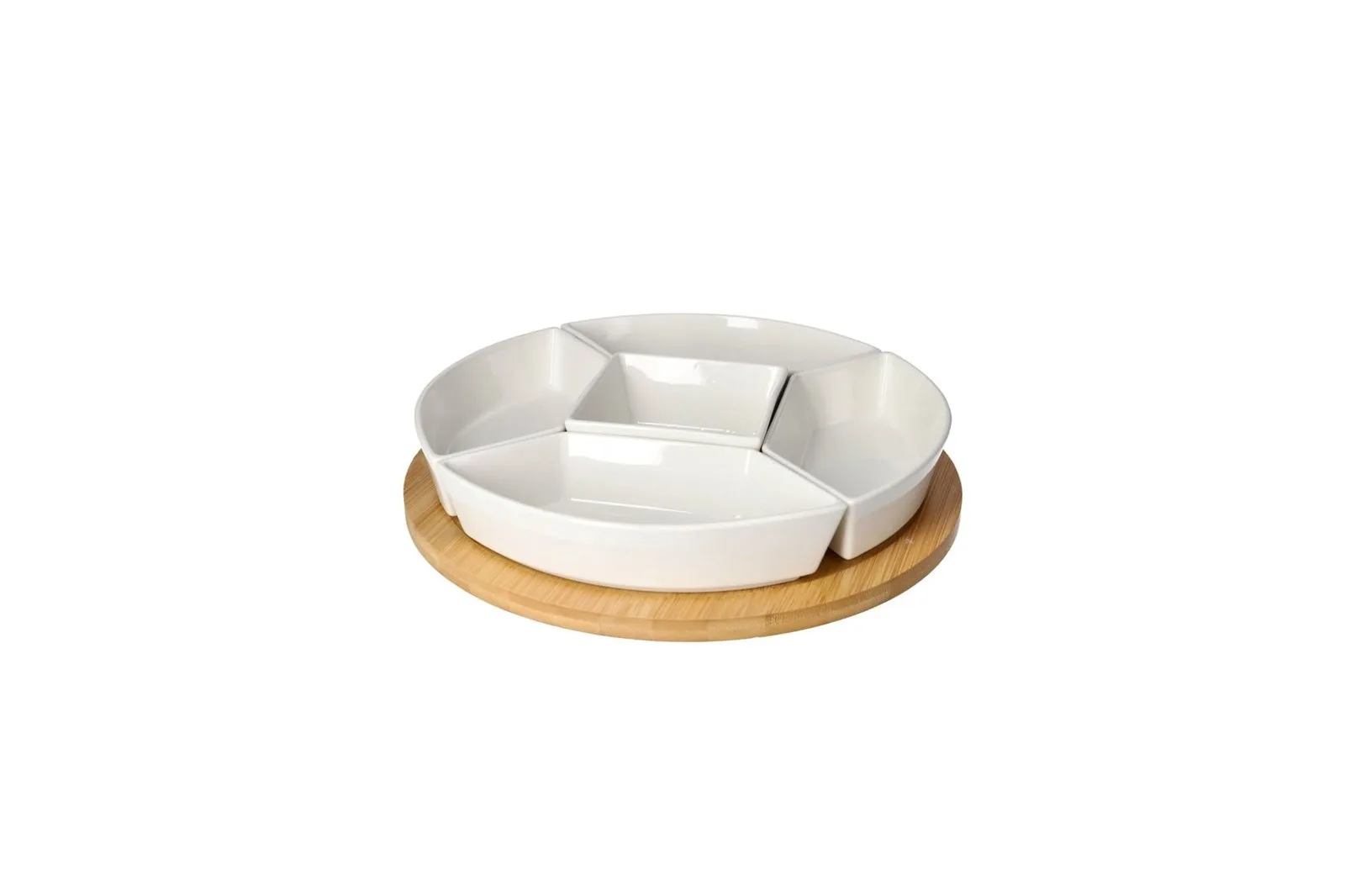 Bamboo Lazy Susan Snack Platter with Ceramic Dishes