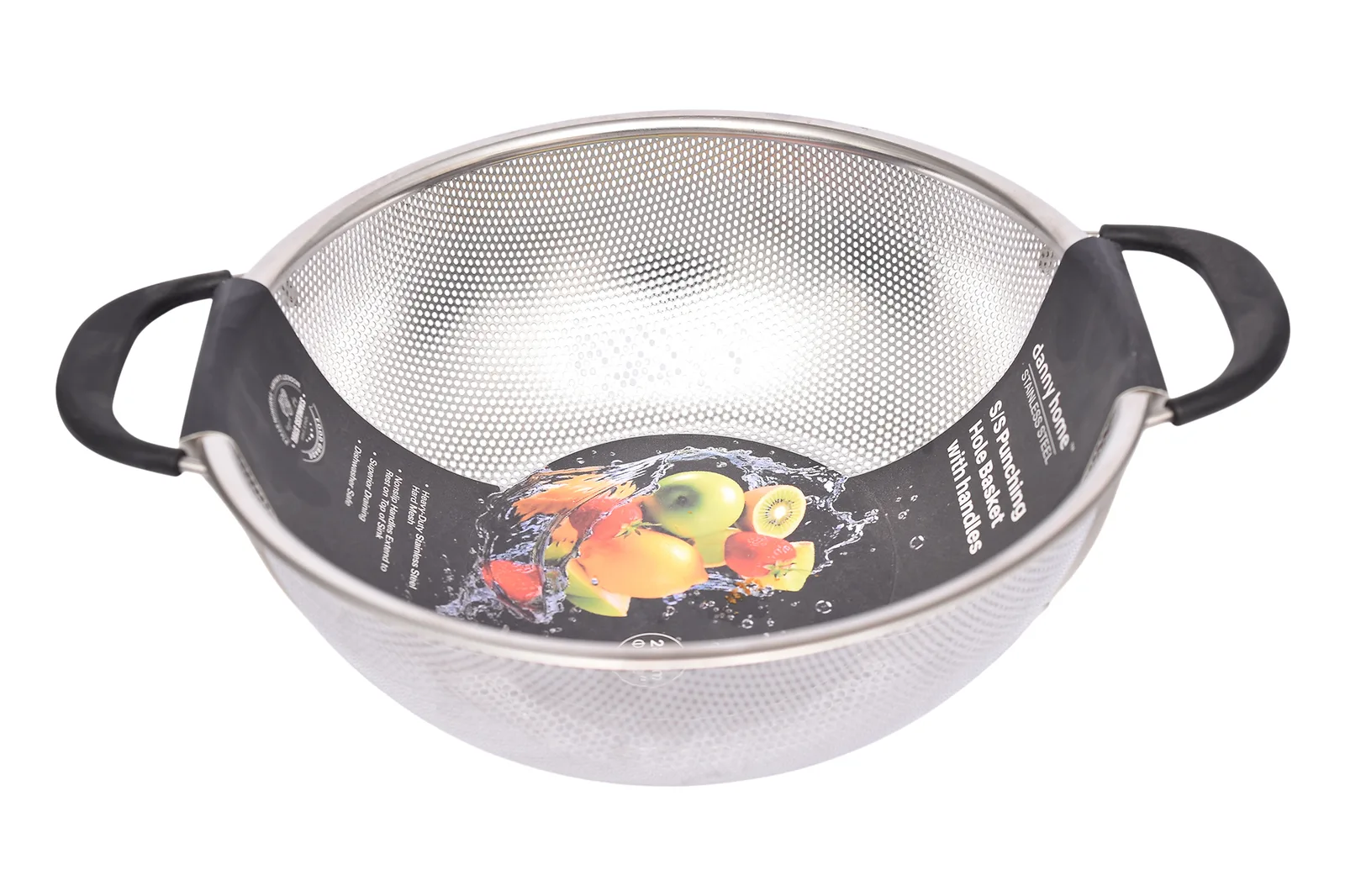 Stainless Steel Colander Basket 28.5 cm with Black Handles
